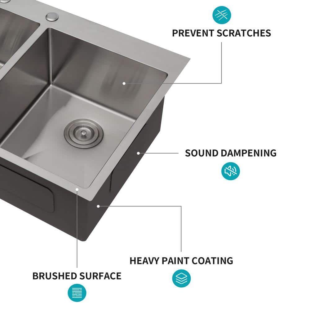 33" Brushed Nickel Double Bowl Stainless Steel Farmhouse Sink