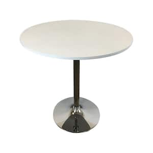 36 in. White and Chrome Round Metal Wooden Bar Table with Pedestal Base