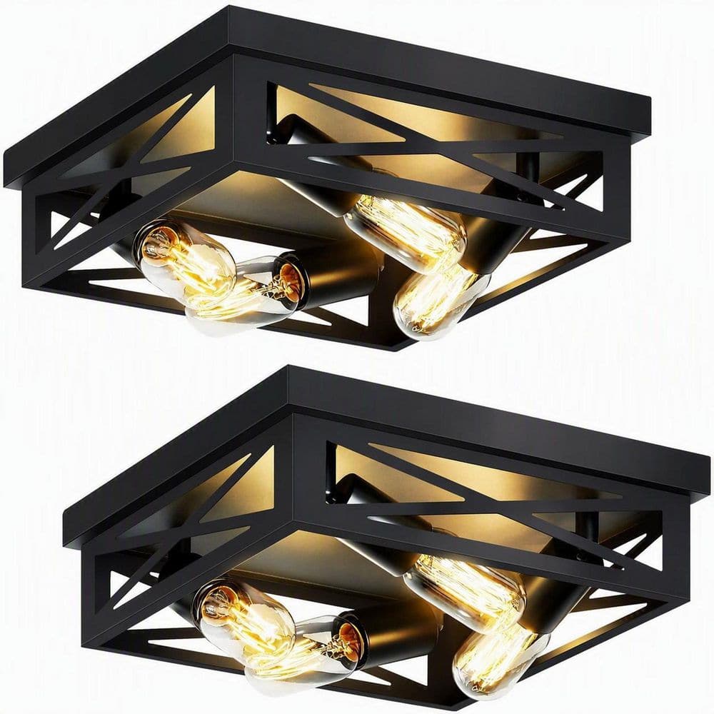 11.41. in. Modern Square Matte Black Semi-Flush Mount Ceiling Light for Hallway, Entryway & Kitchen price history on PriceWatchPro