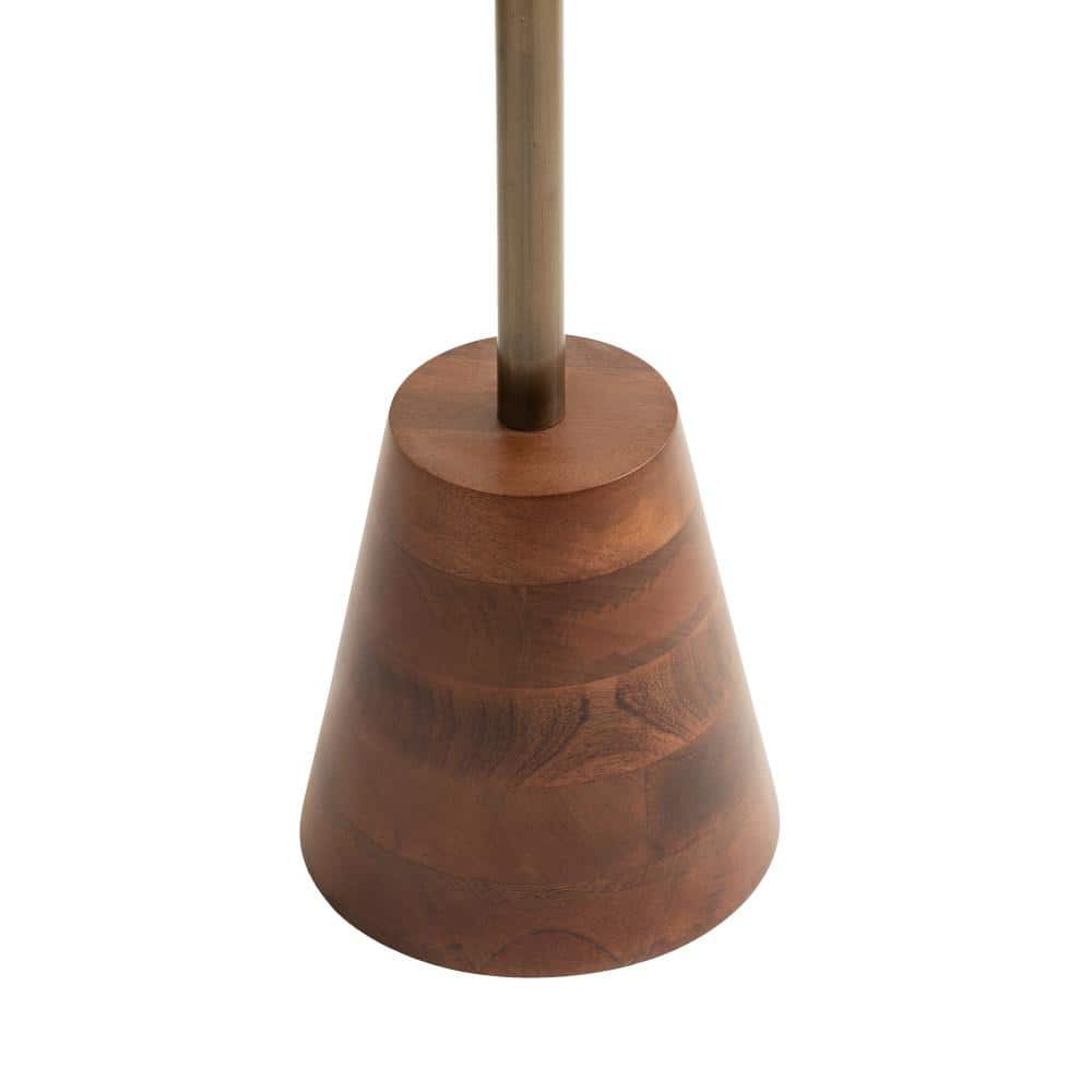 Walnut Brown and Brass Round Side Table with Wood Base