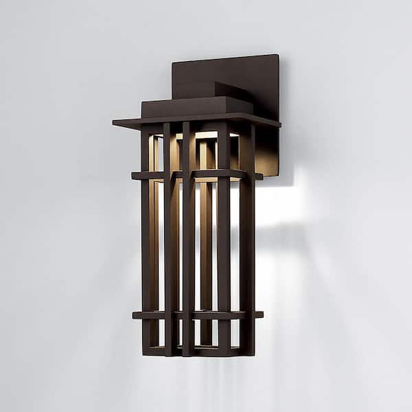 Nest 16 in. Bronze Integrated LED Outdoor Lantern Wall Sconce, 3000K