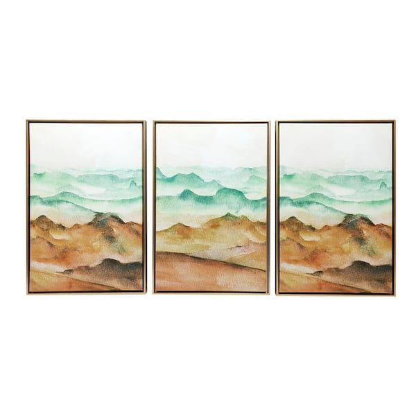 Unbranded Desert Dunes Triptych Floater Frame Canvas Nature Wall Art Print 48 in. x 24 in. overall