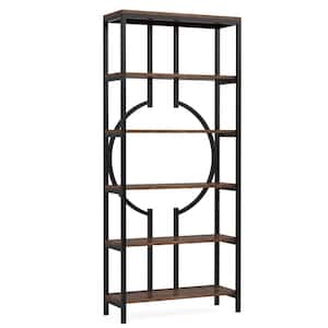 Alan 27.6 in. Wide Vintage Brown 6-shelf Etagere Bookcase with Open Back