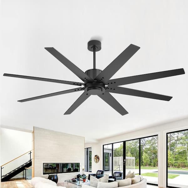 64 in 8-Plywood Black Blades Indoor Black Standard Ceiling Fan with Remote Down-Rod Mount