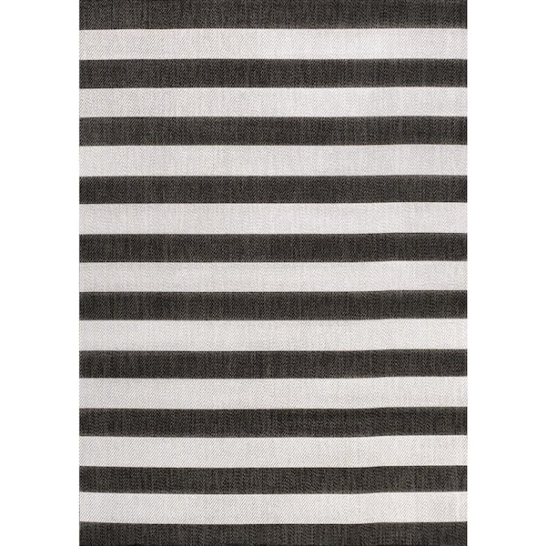 Negril 2-Tone Wide Stripe Black/Cream 8 ft. x 10 ft. Indoor/Outdoor Area Rug