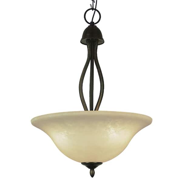 Bel Air Lighting Glasswood 3-Light Oil Rubbed Bronze Pendant Light Fixture with Tea Stain Glass Shade