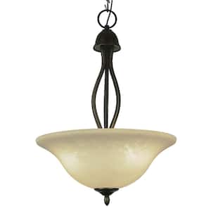 Glasswood 3-Light Rubbed Oil Bronze Pendant with Tea Stain Glass Shade