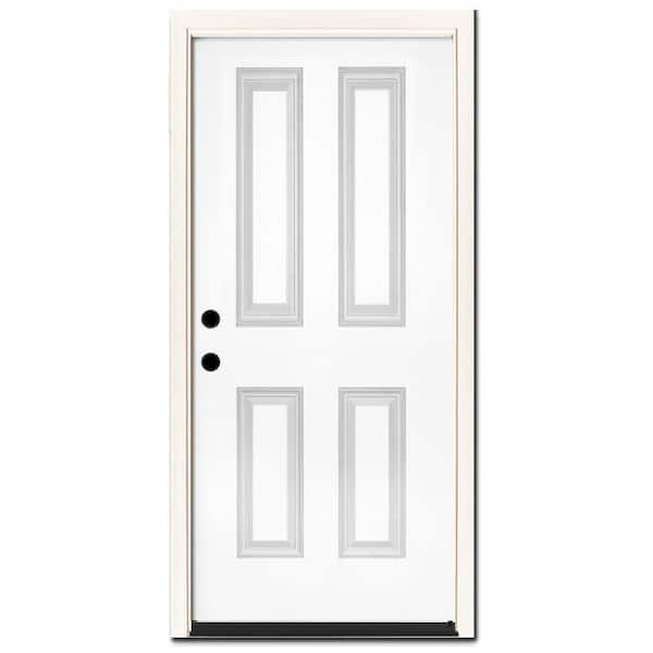 Steves & Sons 32 in. x 80 in. Element Series 4-Panel White Primed Right-Hand Inswing Steel Prehung Front Door with 6-9/16 in. Frame