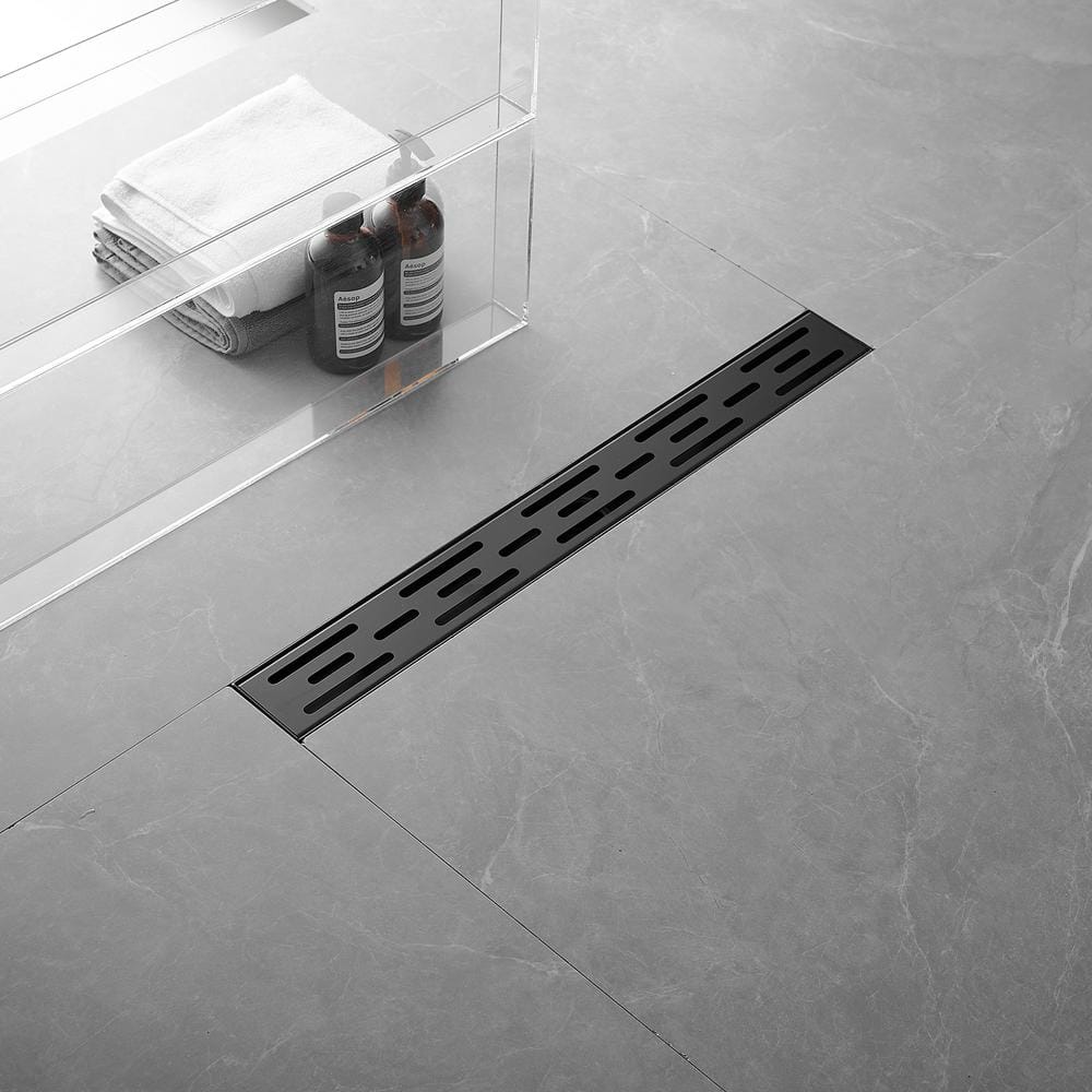 24 Inch Matte Black Stainless Steel Linear Shower Drain with Square Holes