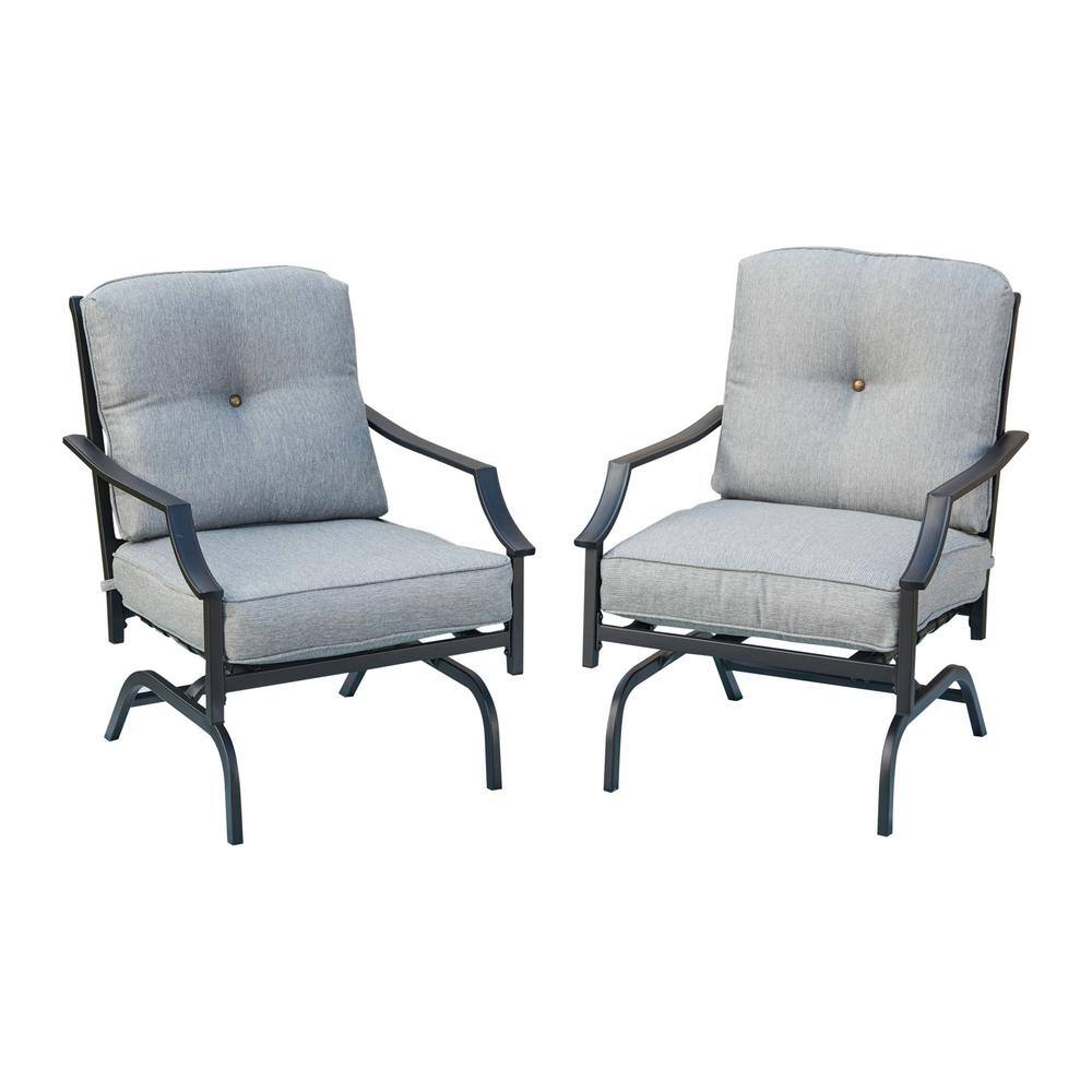 TOP HOME SPACE Rocking Metal Outdoor Dining Chair with Gray Cushions  (2-Pack) TP10319-G - The Home Depot