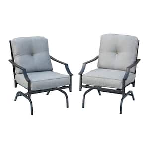 Rocking Metal Outdoor Dining Chair with Gray Cushions (2-Pack)