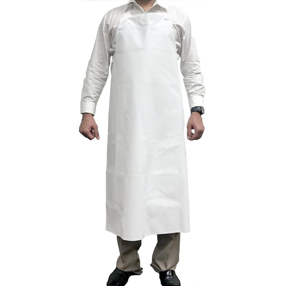 Large White Waterproof Vinyl Bib Apron with Adjustable Neck
