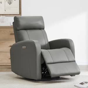 Monroe Gray Genuine Leather Power Swivel Glider Recliner Chair with Double Layer Backrest for Living Room