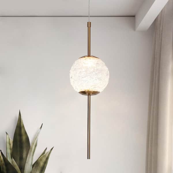 LNC Cenlindes 6-Watt 1-Light Plating Brass Integrated LED Mini Pendant Light with Textured Glass Shade and No Bulb Included