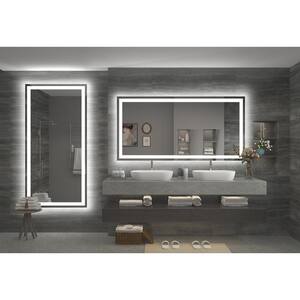 72 in. W x 36 in. H Large Rectangular Frameless Double LED Lights Anti-Fog Wall Bathroom Vanity Mirror in Tempered Glass