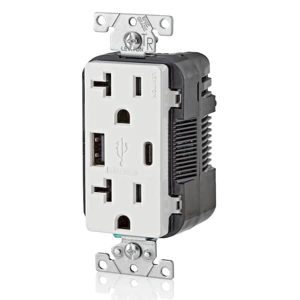 Leviton 20 Amp Tamper Resistant Duplex Outlet With Type A, 49% OFF