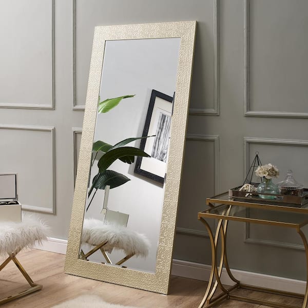 HOMESTOCK 31.50 in. x 65.50 in. Classic Rectangle Framed Gold Mosaic Leaning Mirror