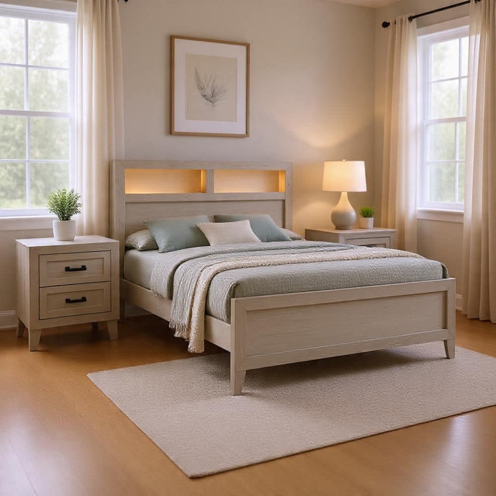 2-Piece White Wash and Black Wood Queen Bedroom Set with Nightstand price history on PriceWatchPro
