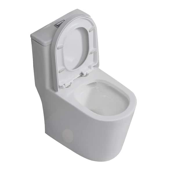 0.8 / 1.6 GPF Dual Flush Small Compact 1-piece Toilet in Glossy White with Soft Closing Seat