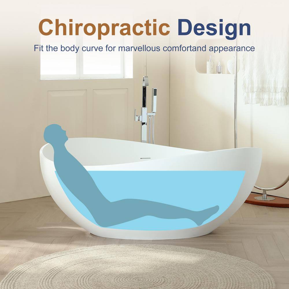 SJ STAR&JANE 5-63-B 63'' x 38'' Freestanding Soaking Solid Surface Bathtub
