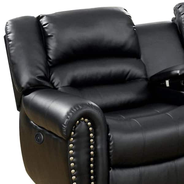 Benjara Qox 98.0 in. Pillow Top Arm Bonded Leather Modern L-Shaped
