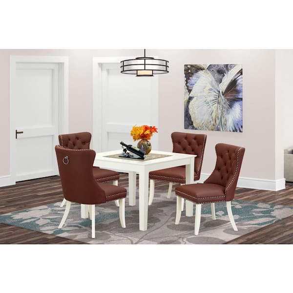 East West Furniture 5-Piece Linen White Finish Solid Wood Top - Square Upholstered Dining Room Set - Seats 4