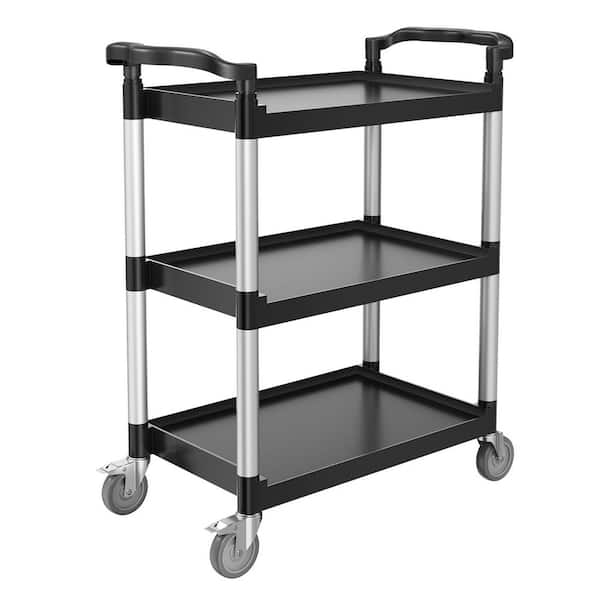 Utility Cart, 300 lbs. Load Capacity, 3-tier Plastic Cart with 360° Swivel Wheels (2 with Brakes), Stainless Steel