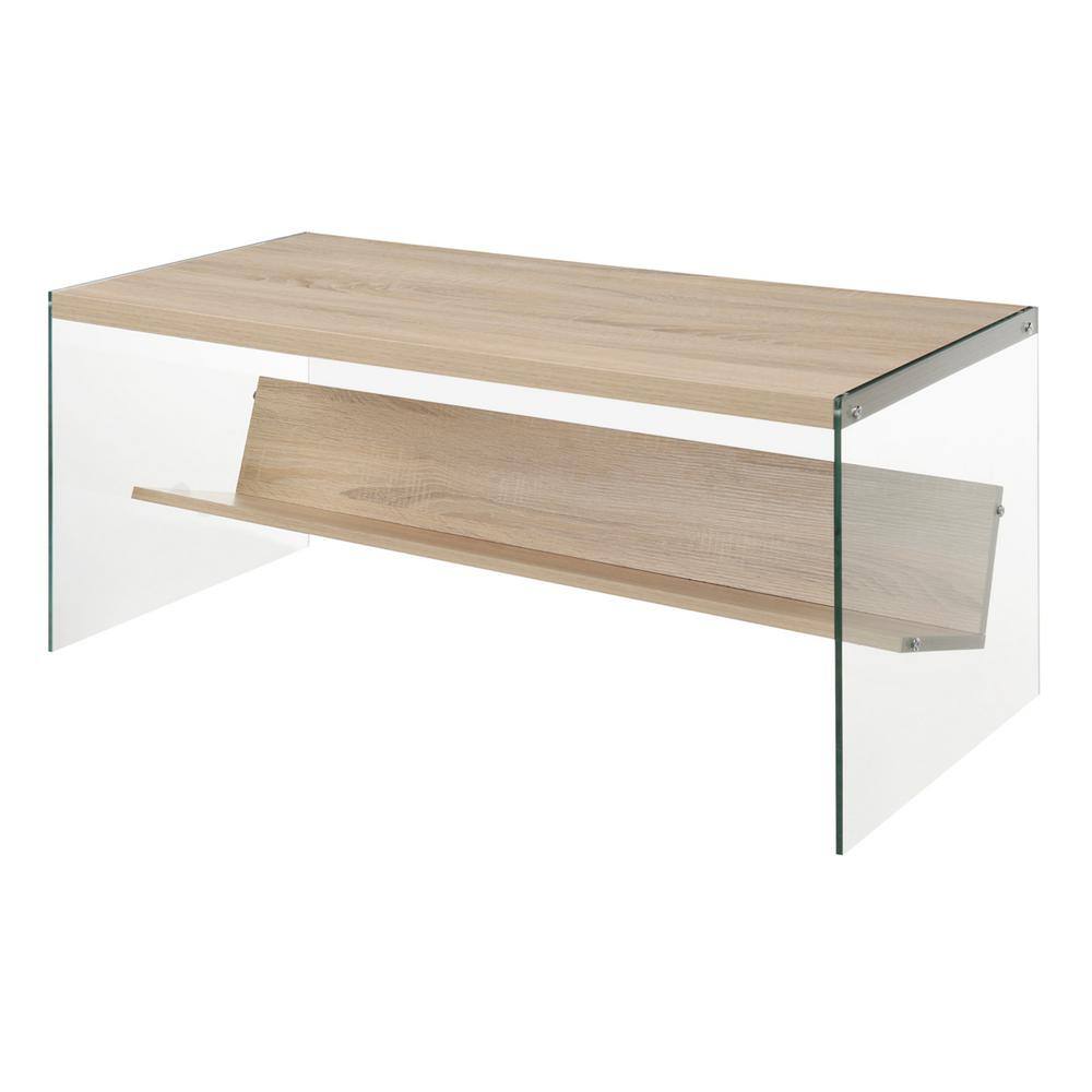 Weathered White and Glass Rectangular Coffee Table with Shelf