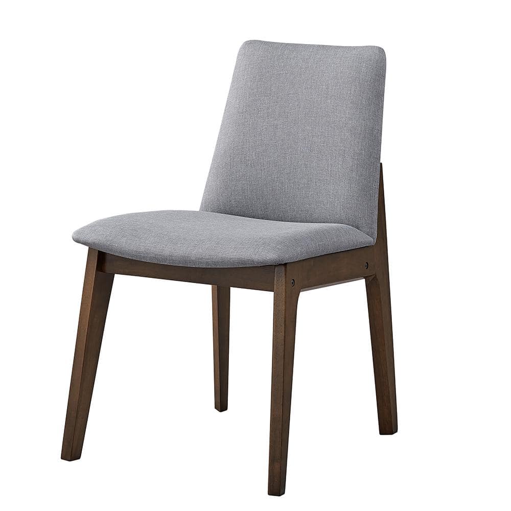 Gray Upholstered Side Chair with Walnut Wood Frame
