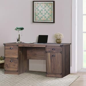 Brunei 61.4 in. Rectangular Dark Walnut Wood 3-Drawer Executive Desk with Cabinet