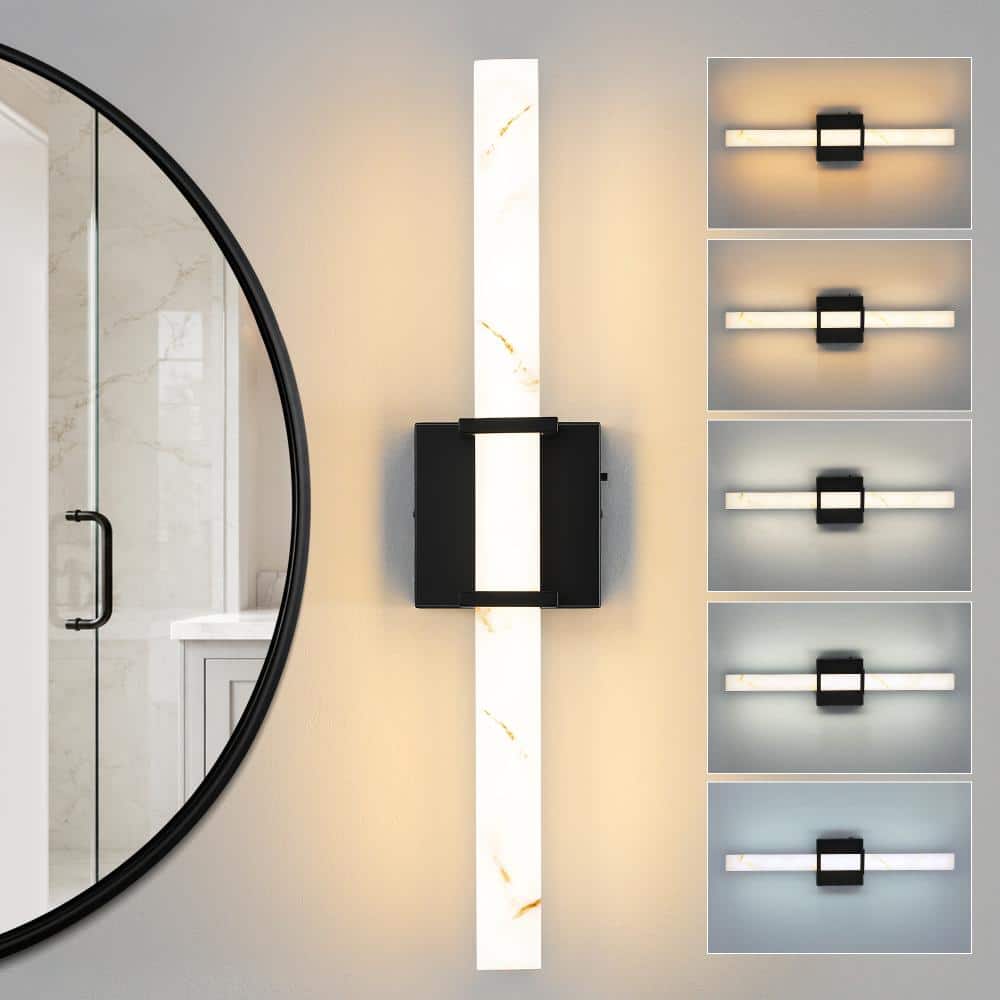 22 in. Modern Black Linear Wall Sconce with Faux Alabaster Resin Shade price history on PriceWatchPro