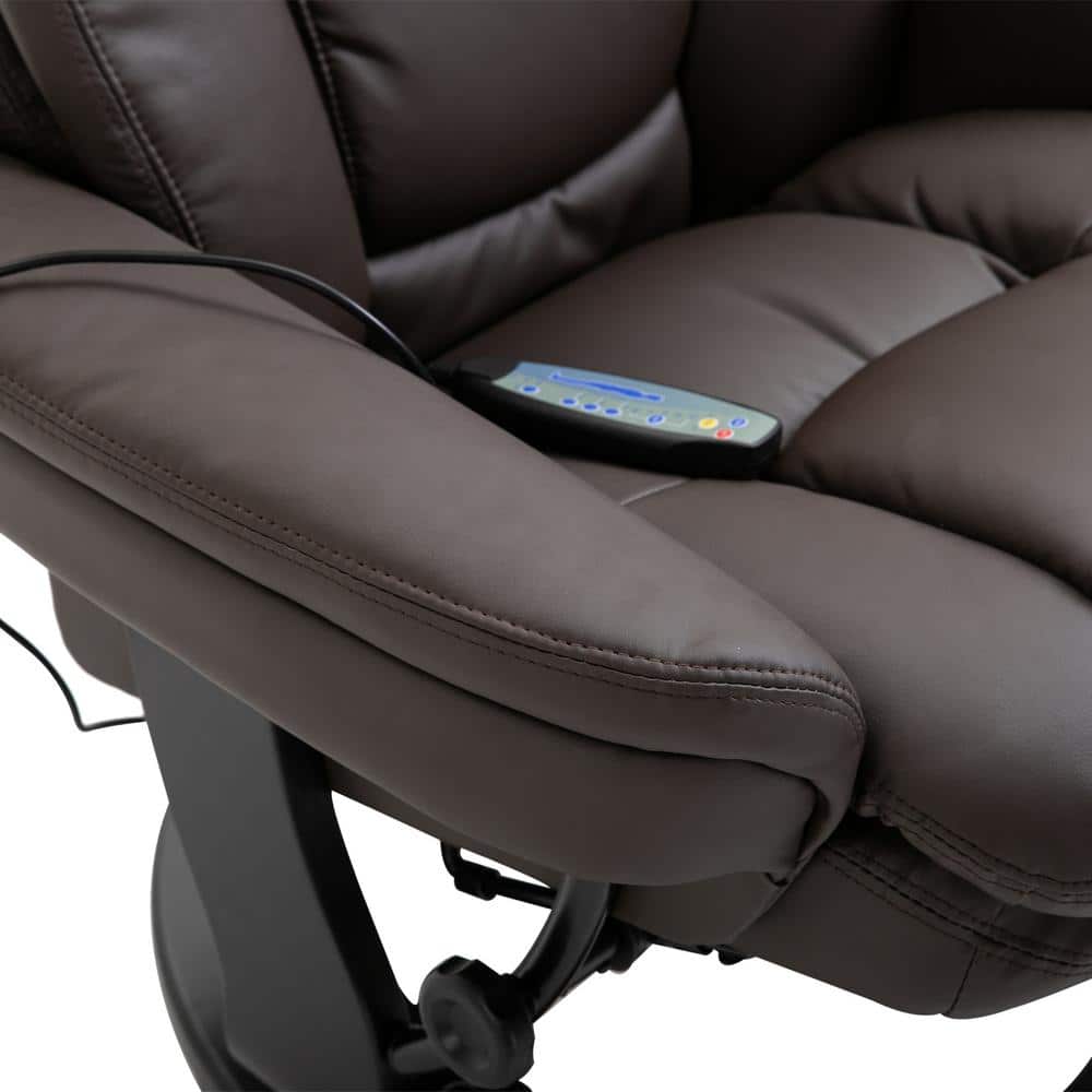 Brown Faux Leather Swivel Massage Recliner with Ottoman