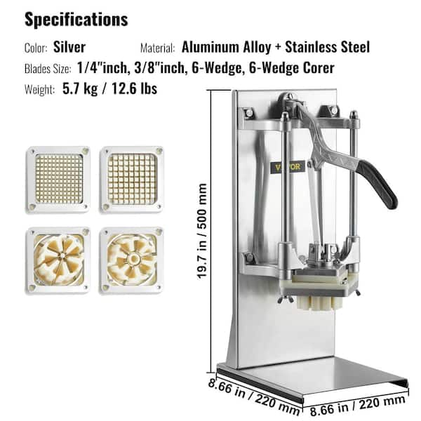 VEVOR Commercial French Fry Cutter with 4-Replacement Blades, 1/4 in. and 3/8 in. Blade Easy Dicer Chopper