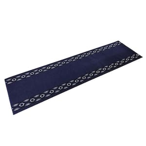 Moroccan Trellis Border Cut to Size Blue Color 31.5" Width x Your Choice Length Custom Size Slip Resistant Runner Rug