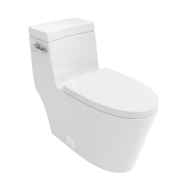 ANGELES HOME Ceramic 1-Piece 1.28 GPF Single Flush Elongated Toilet in White with Soft Clsoing Seat