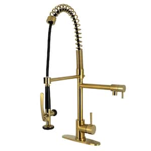 Concord Single-Handle Deck Mount Pre-Rinse Pull Down Sprayer Kitchen Faucet in Brushed Brass
