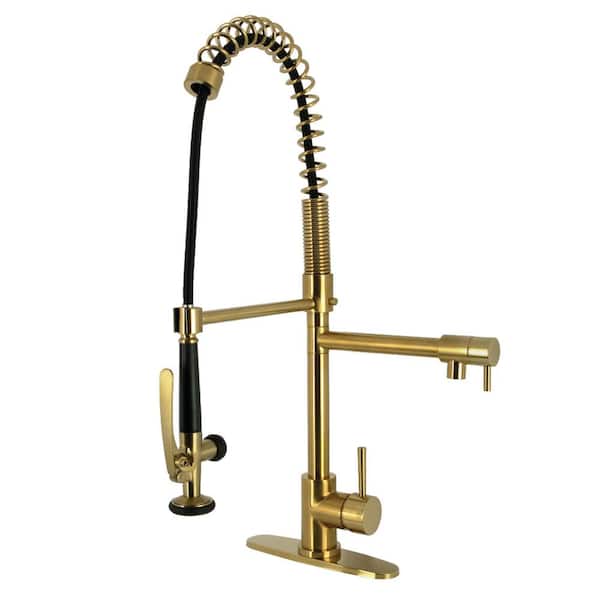 Kingston Brass Concord Single-Handle Deck Mount Pre-Rinse Pull Down Sprayer Kitchen Faucet in Brushed Brass