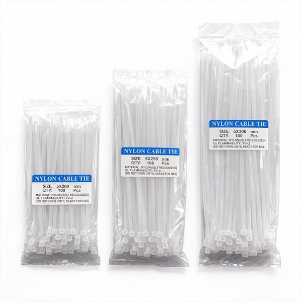 8 in. 10 in. 12 in. All-Weather UV Resistant Nylon Cable Zip Ties, High-Tensile, Temperature Resistant White (300-pack)
