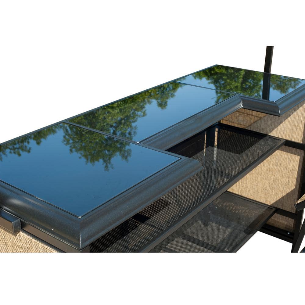 Taupe and Greige 3-Piece Outdoor Bar Set with Canopy and Storage