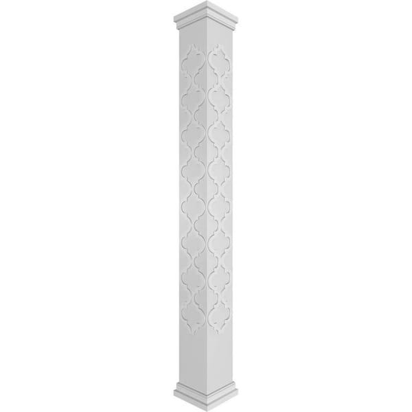 Ekena Millwork 9-5/8 in. x 9 ft. Premium Square Non-Tapered Large Marrakesh Fretwork PVC Column Wrap Kit w/Prairie Capital and Base