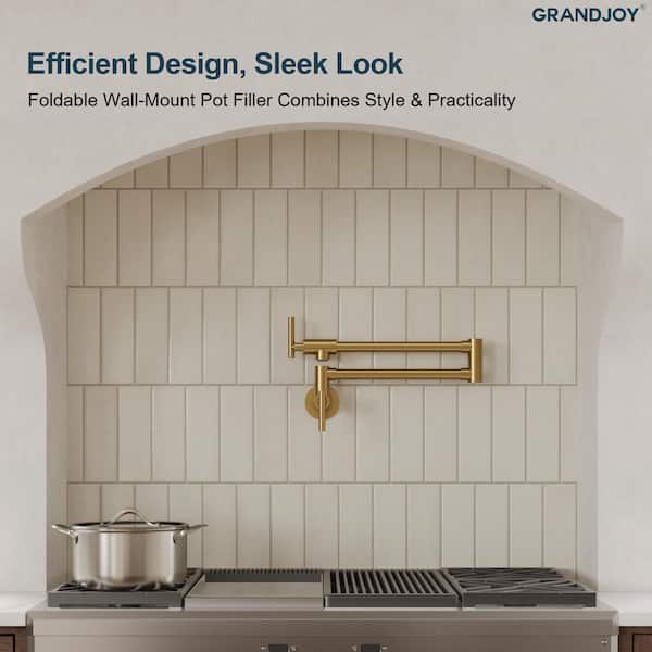 AKLFGN Restaurant Wall Mount Pot Filler Faucet Double Handle In Brushed Gold Cflt 820lsj