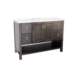 Monterey 49 in. W x 22 in. D Bath Vanity in Brown with Quartz Vanity Top in White with White Oval Basin