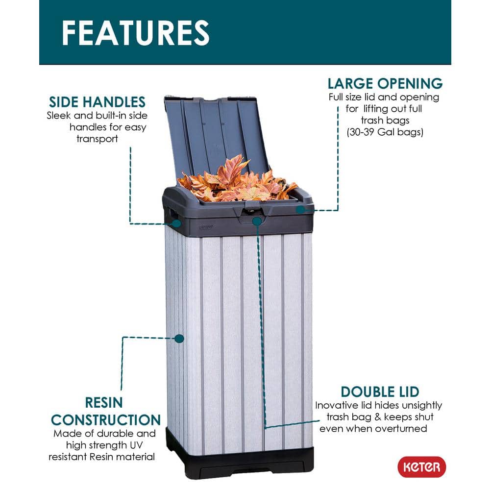 Gray Heavy Duty Plastic Outdoor Trash Can with Double Lid