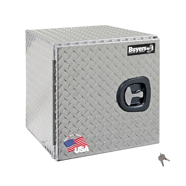 18 in. x 18 in. x 18 in. Diamond Plate Tread Aluminum Underbody Truck Tool Box with Barn Door