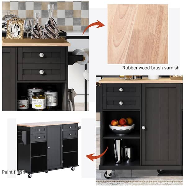 Zeus & Ruta Zeus Black Kitchen Island Cart with Wood Top and Open Storage  Microwave Oven Cabinet ZeusKCI01BK - The Home Depot