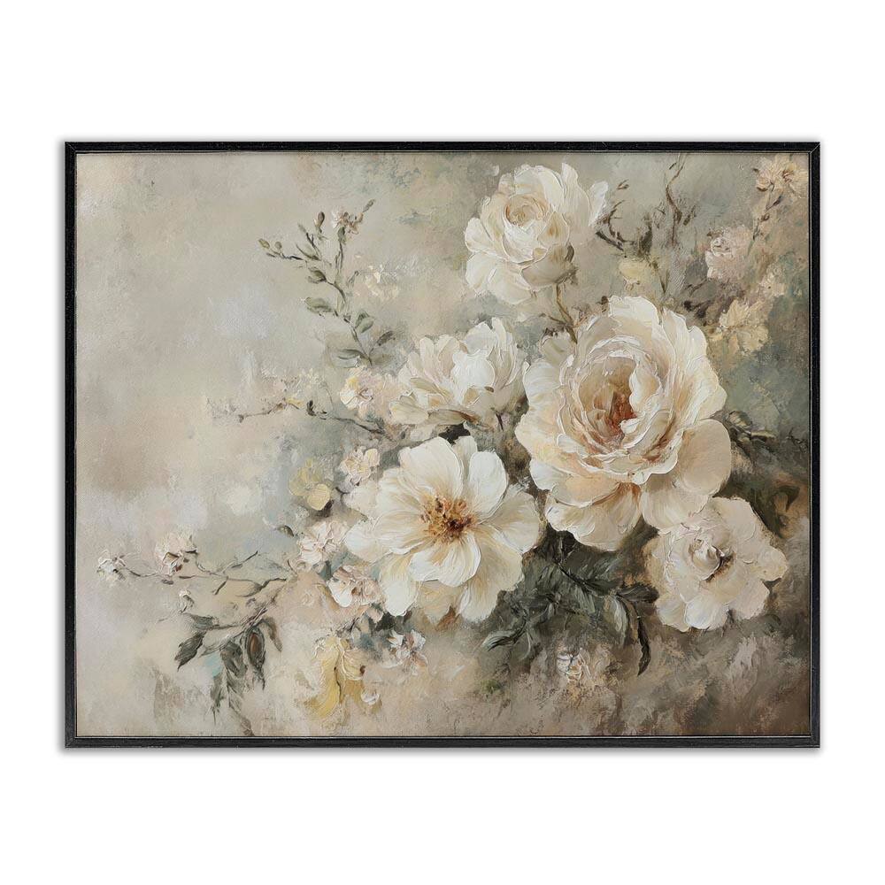 Beige Faded Florals by Petal Prints Design Black Framed Nature Giclee Art Print 24 in. x 30 in. price history on PriceWatchPro