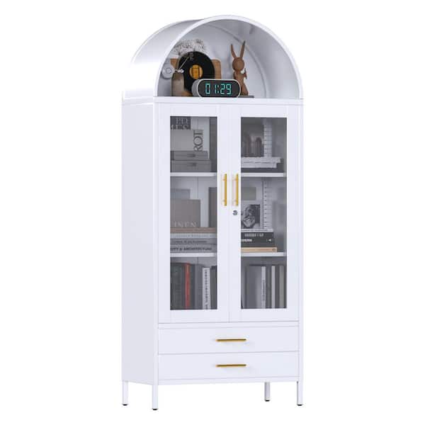 Hephastu 30.7 in. W x 72.8 in. H x 15.4 in. D Arch Metal Freestanding Cabinet with Doors and Adjustable Shelves in White