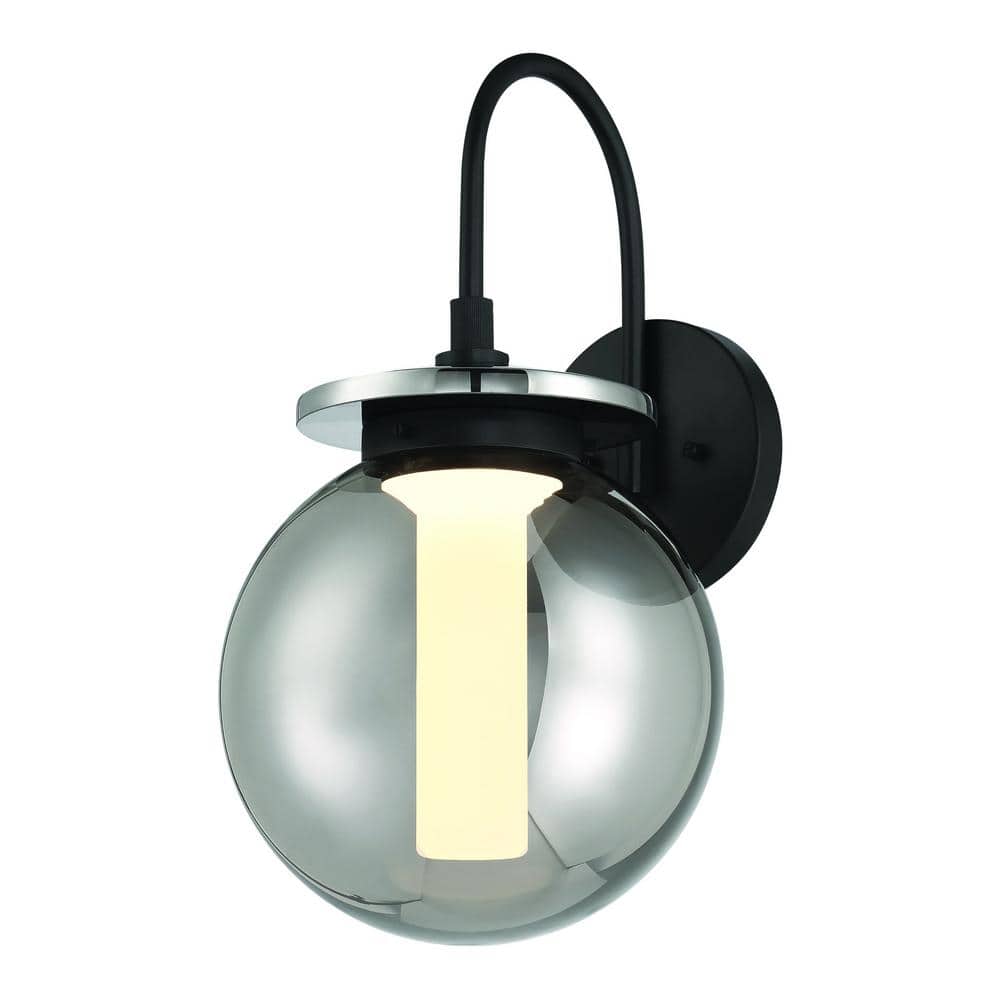 Black Smoke Glass Globe Dimmable LED Wall Sconce