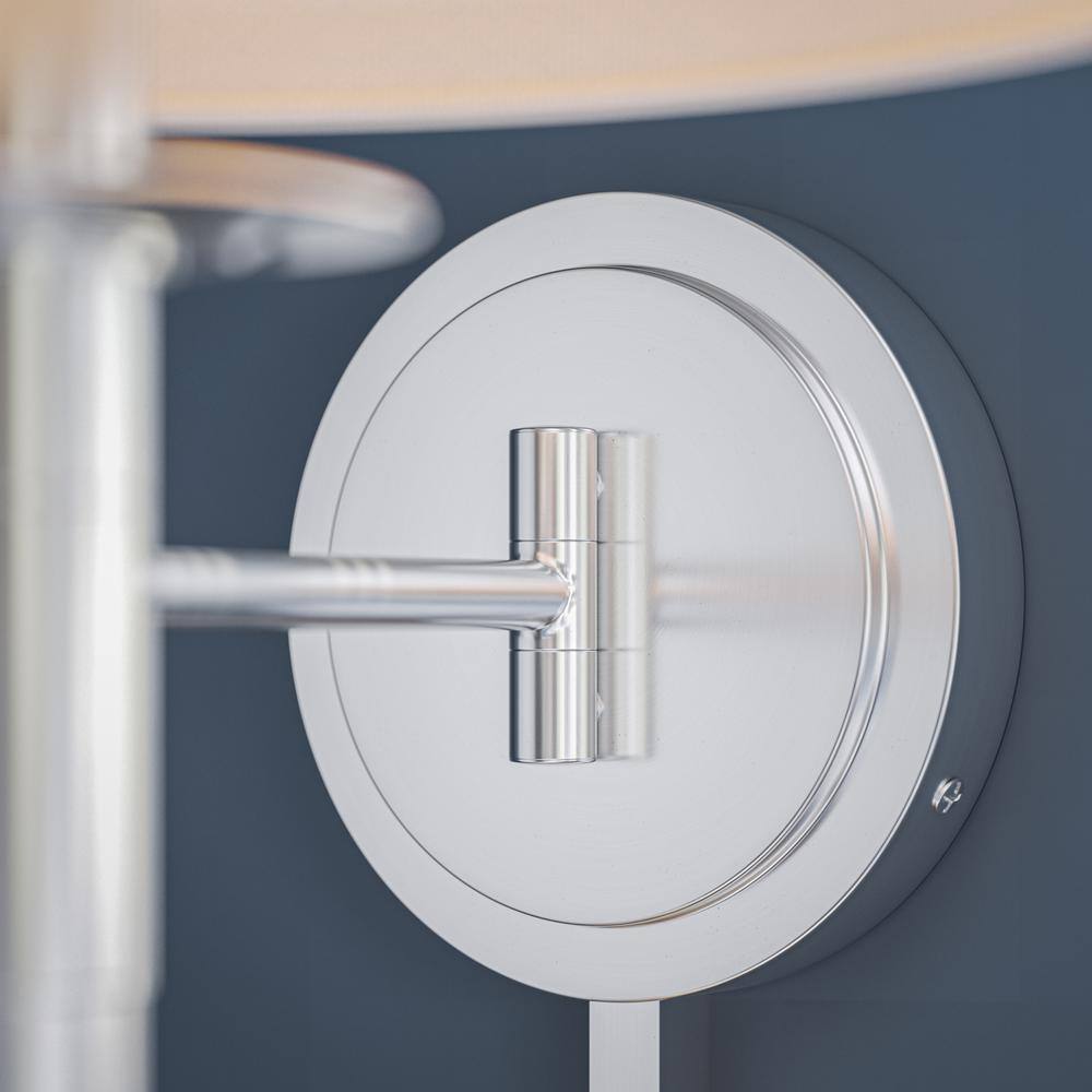 Sheppard 11'' Brushed Steel Swing Arm Wall Lamp with White Shade