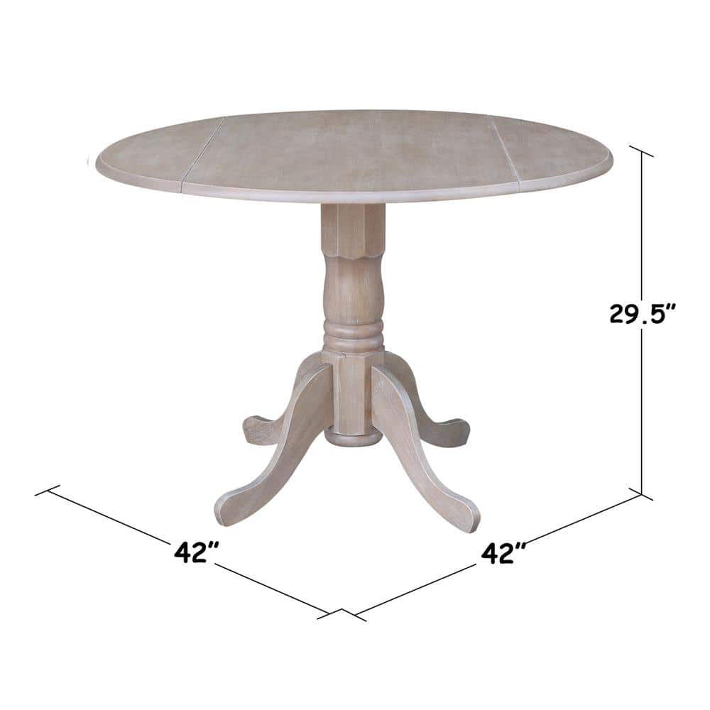 42" Washed Gray Taupe Round Wood Extendable Dining Table
